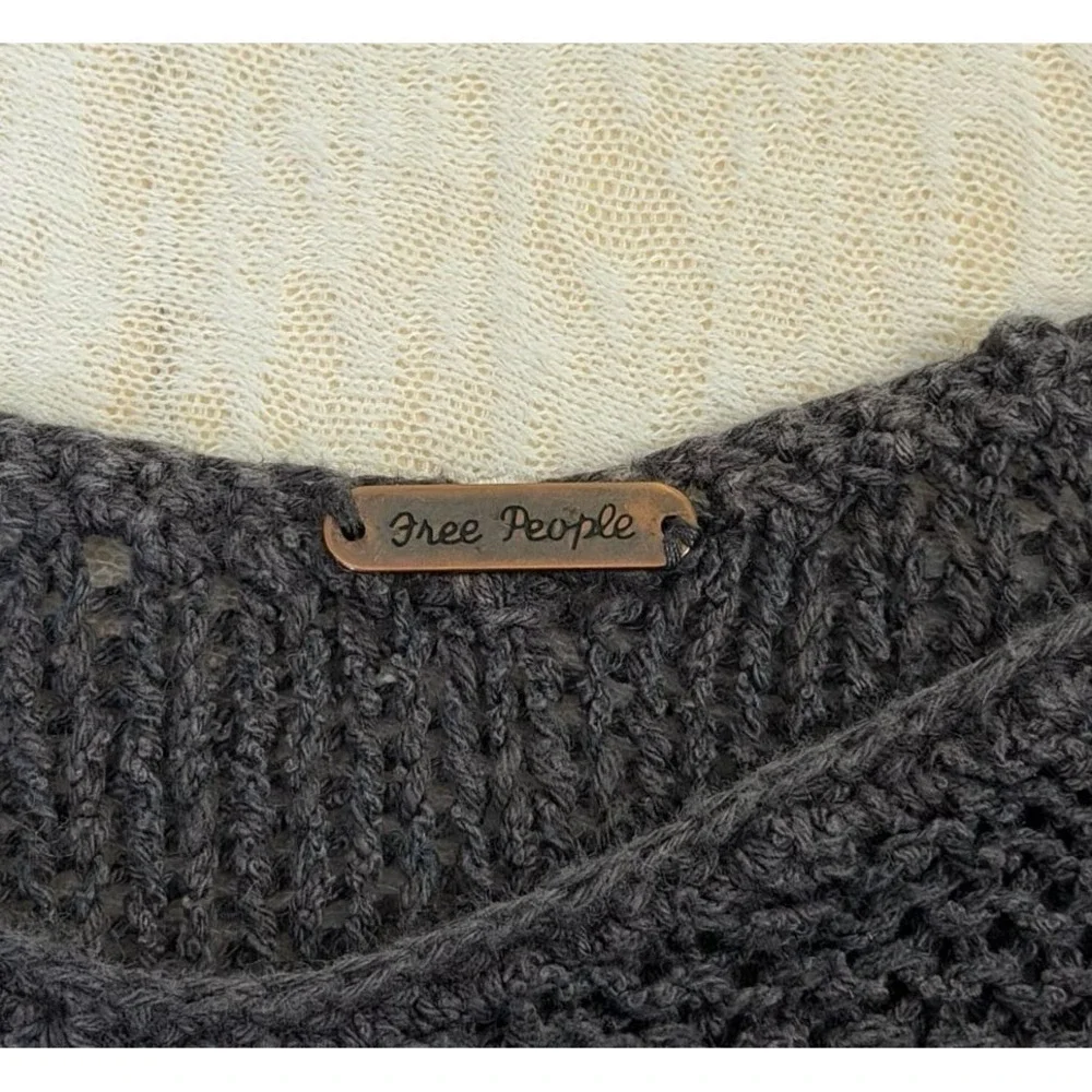 Free People Open Knit Sweater Slouchy Back Strap Pullover Boho‎ Small Green